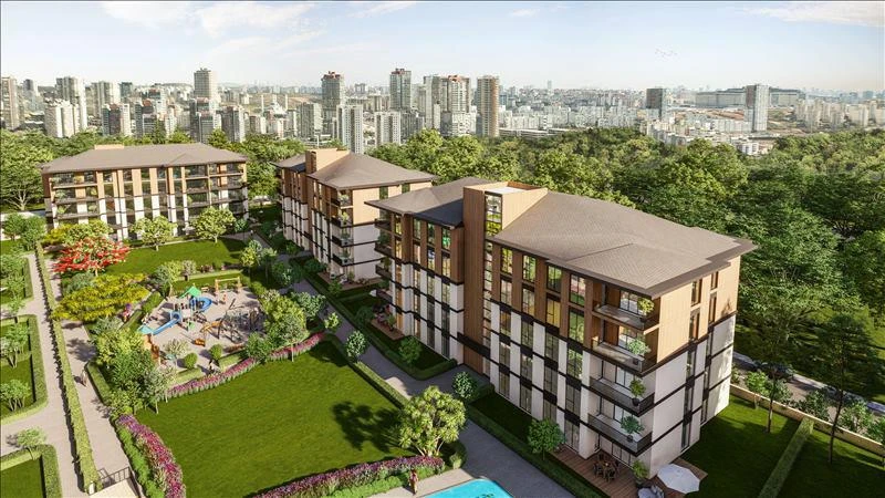 Новая резиденция с бассейном и зелеными зонами рядом со станцией метро, Стамбул, Турция